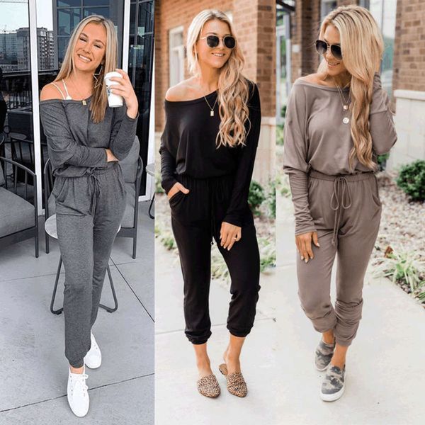 off shoulder long sleeve one new piece pants 20857, Black;gray 
off shoulder long sleeve one new piece pants 20857, Black;gray