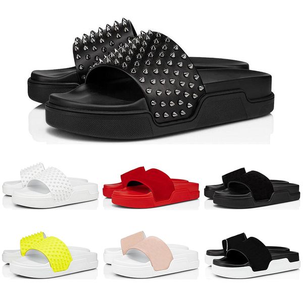 red bottom flip flops leather slippers slides sandals men women triple black white yellow pink spikes summer outdoor sandals size 38-46
red bottom flip flops leather slippers slides sandals men women triple black white yellow pink spikes summer outdoor sandals size 38-46