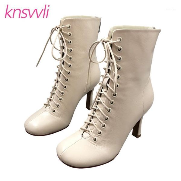 high heels ankle boots for women genuine leather square toe short boots lace up gladiator shoes woman zapatos de mujer1, Black 
high heels ankle boots for women genuine leather square toe short boots lace up gladiator shoes woman zapatos de mujer1, Black