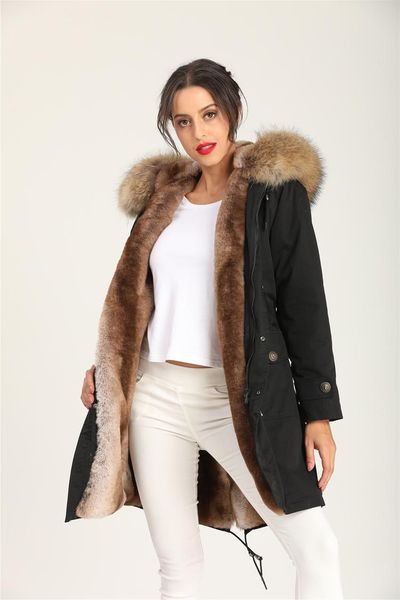 women's fur & faux geniality long parka winter women clothes artificial overcoat for, Black
women's fur & faux geniality long parka winter women clothes artificial overcoat for, Black