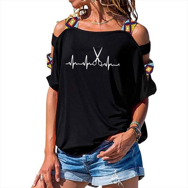new summer heartbeat hairdresser t shirt women cotton short sleeve girls tshirt barber t shirt hollow out shoulder tee, White 
new summer heartbeat hairdresser t shirt women cotton short sleeve girls tshirt barber t shirt hollow out shoulder tee, White