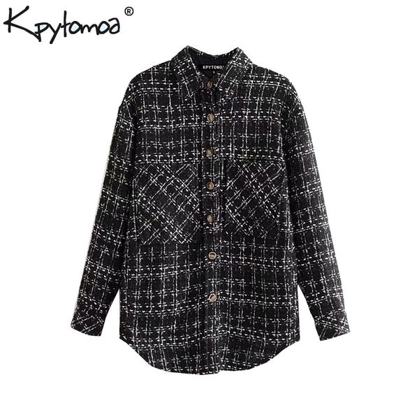 vintage stylish pockets plaid tweed jacket coat women fashion lapel collar long sleeve ladies outerwear chic chaqueta t200212, Black;brown
vintage stylish pockets plaid tweed jacket coat women fashion lapel collar long sleeve ladies outerwear chic chaqueta t200212, Black;brown