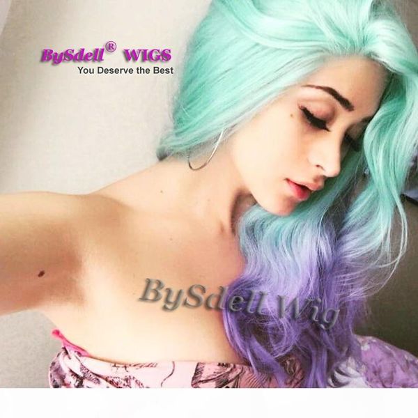lady colorful wavy hair wig synthetic heat resistant pastel light green ombre purple colour hair lace front wigs for white lady, Black
lady colorful wavy hair wig synthetic heat resistant pastel light green ombre purple colour hair lace front wigs for white lady, Black