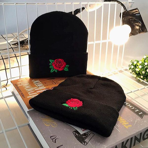 embroidered patch rose wool knitted hat warm autumn winter pile up hat ski, Blue;gray