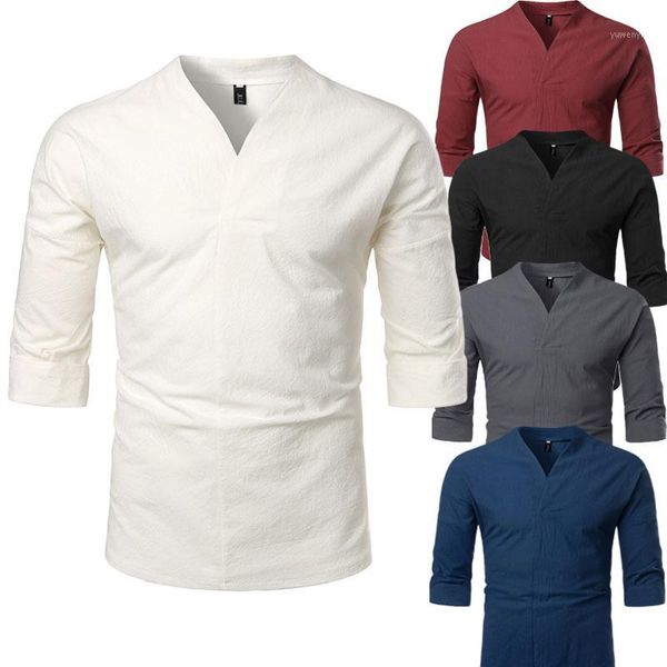 cotton linen shirt men brand new summer short sleeve v neck three quarter mens dress shirts collarless casual slim chemise homme1, White;black
cotton linen shirt men brand new summer short sleeve v neck three quarter mens dress shirts collarless casual slim chemise homme1, White;black