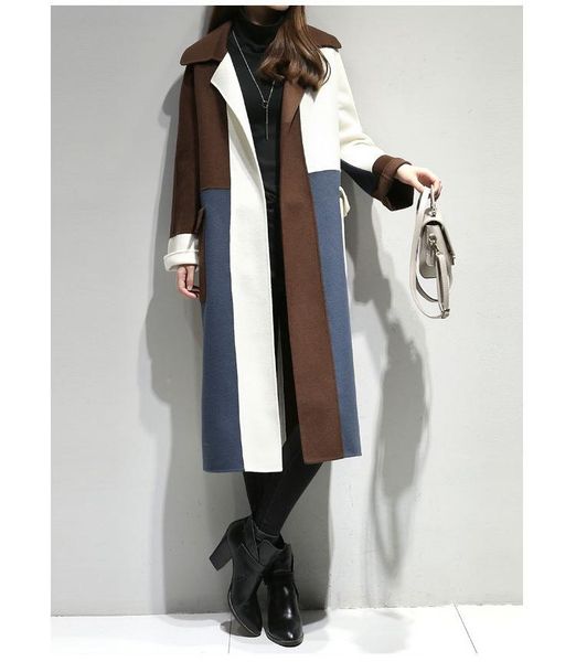 women's wool & blends wear 2021 autumn/winter size medium long woollen overcoat stitching contrast color goods 80004, Black
women's wool & blends wear 2021 autumn/winter size medium long woollen overcoat stitching contrast color goods 80004, Black