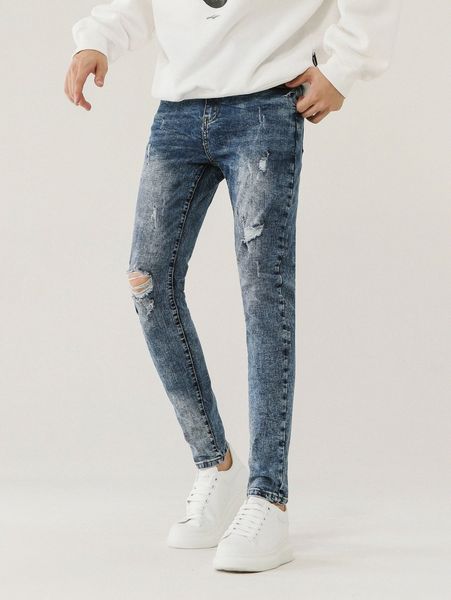 men ripped frayed cat scratch tapered jeans h0os#, Blue
men ripped frayed cat scratch tapered jeans h0os#, Blue