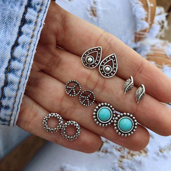 10 pcs/set bohemian retro gem leaf peace sign hollow drops silver color earrings set women party gifts, Golden;silver
10 pcs/set bohemian retro gem leaf peace sign hollow drops silver color earrings set women party gifts, Golden;silver