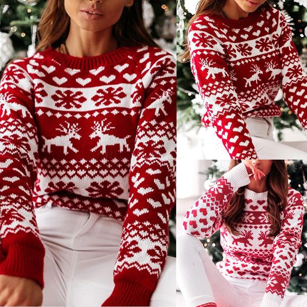 women's fashion christmas elk love print long sleeve knit sweater, White;black
women's fashion christmas elk love print long sleeve knit sweater, White;black