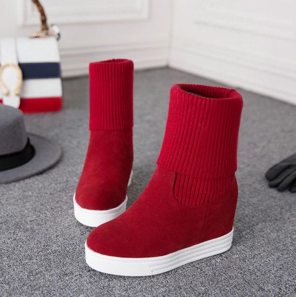boots women shoes snow gothic ladies winter fur warm wool wedge boot punk goth comfortable, Black