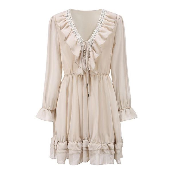 women dress 2021 spring autumn lace mini dress elegant long sleeve ruffle chiffon deep v neck ladies clothes vestidos, Black;gray
women dress 2021 spring autumn lace mini dress elegant long sleeve ruffle chiffon deep v neck ladies clothes vestidos, Black;gray