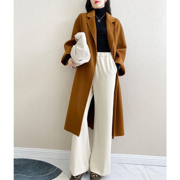 women's wool & blends 2021 water wave double-sided cashmere coat middle long loose winter thickened woolen w0434, Black 
women's wool & blends 2021 water wave double-sided cashmere coat middle long loose winter thickened woolen w0434, Black