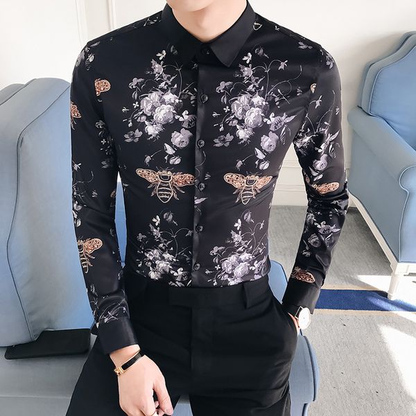 new bee pattern long-sleeved club party social tuxedo clothing fit streetwear tuxedo shirts handsome nightclub slim men's shirt, Black
new bee pattern long-sleeved club party social tuxedo clothing fit streetwear tuxedo shirts handsome nightclub slim men's shirt, Black