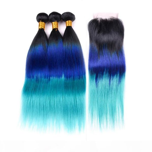 #1b blue teal dark root ombre virgin brazilian human hair bundles deals with 4x4 lace closure body wave three tone colored weft extensions, Black;brown
#1b blue teal dark root ombre virgin brazilian human hair bundles deals with 4x4 lace closure body wave three tone colored weft extensions, Black;brown
