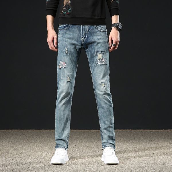 new cut slim men's jeans in autumn and winter 2020, Blue