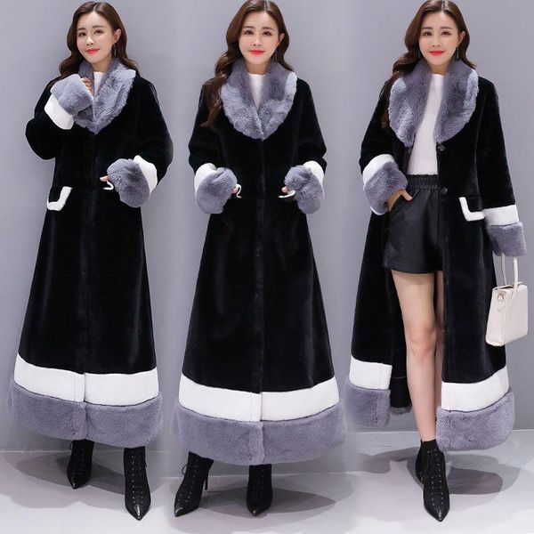 women's fur & faux fashion retro extravagant long thick coat jackets women winter style collar and cuff loose patchwork overcoat y1357, Black
women's fur & faux fashion retro extravagant long thick coat jackets women winter style collar and cuff loose patchwork overcoat y1357, Black