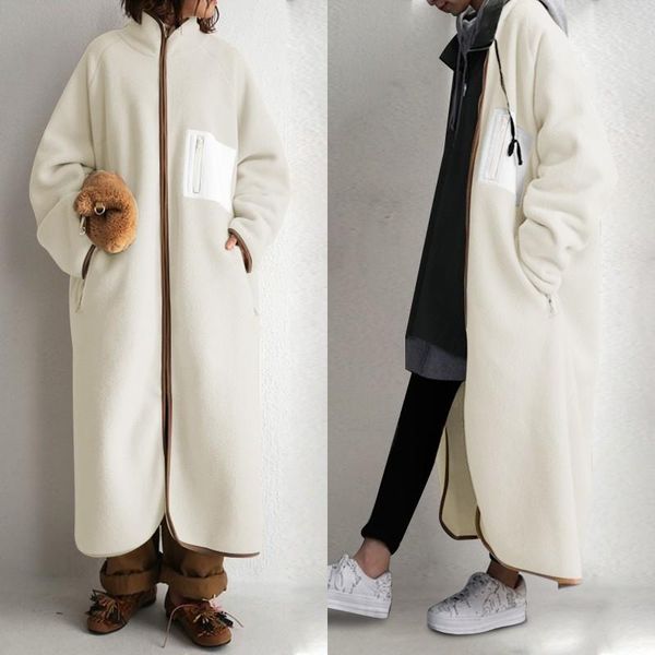 zanzea 2021 stylish fluffy fleece outwear women's winter long jackets casual long sleeve overcoats female zip patchwork coats, Black;brown 
zanzea 2021 stylish fluffy fleece outwear women's winter long jackets casual long sleeve overcoats female zip patchwork coats, Black;brown