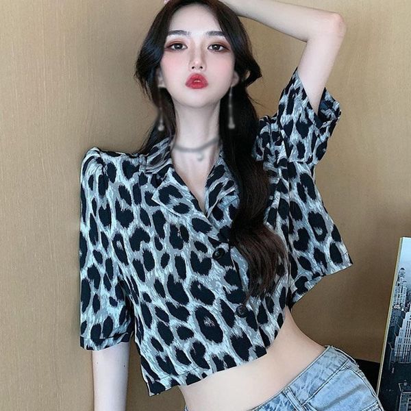 women high waist leopard print short style blouse 2021 new summer turn down collar short sleeve ladies shirt, White
women high waist leopard print short style blouse 2021 new summer turn down collar short sleeve ladies shirt, White