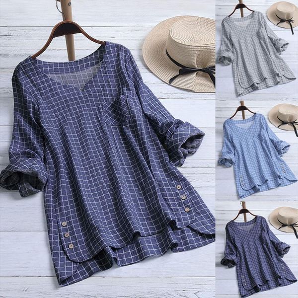 women blouses with sleeves casual plus size cotton shirt vintage plaid button loose blouse 2020 womens summer clothes, White
women blouses with sleeves casual plus size cotton shirt vintage plaid button loose blouse 2020 womens summer clothes, White