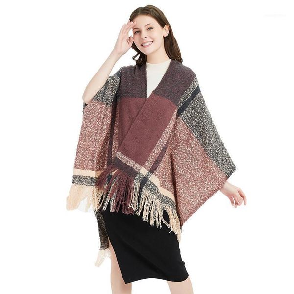 2020 winter hijab women children polyester plaid factory direct sales: new circled yarn lattice split shawl tassel women's cape1, Blue;gray
2020 winter hijab women children polyester plaid factory direct sales: new circled yarn lattice split shawl tassel women's cape1, Blue;gray