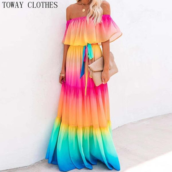women summer off shoulder plus size beachwear gradient color ruffles maxi dress elegant fashion chic dress1, Black;gray
women summer off shoulder plus size beachwear gradient color ruffles maxi dress elegant fashion chic dress1, Black;gray