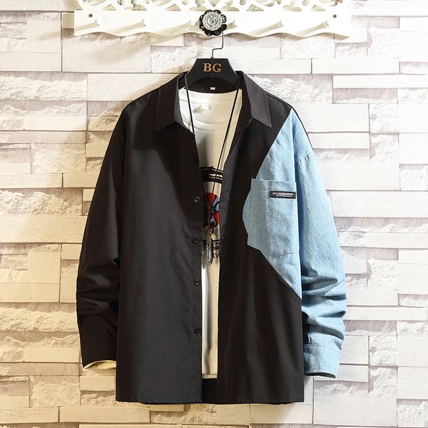 brand 2021 spring autumn patchwork long sleeves new black white collar korea style shirt for men's clothes trc2, White;black
brand 2021 spring autumn patchwork long sleeves new black white collar korea style shirt for men's clothes trc2, White;black