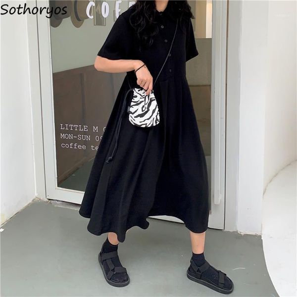 short sleeve dress solid turn-down collar casual all-match loose korean style mid-calf elegant fashion daily retro womens chic1, White;black
short sleeve dress solid turn-down collar casual all-match loose korean style mid-calf elegant fashion daily retro womens chic1, White;black