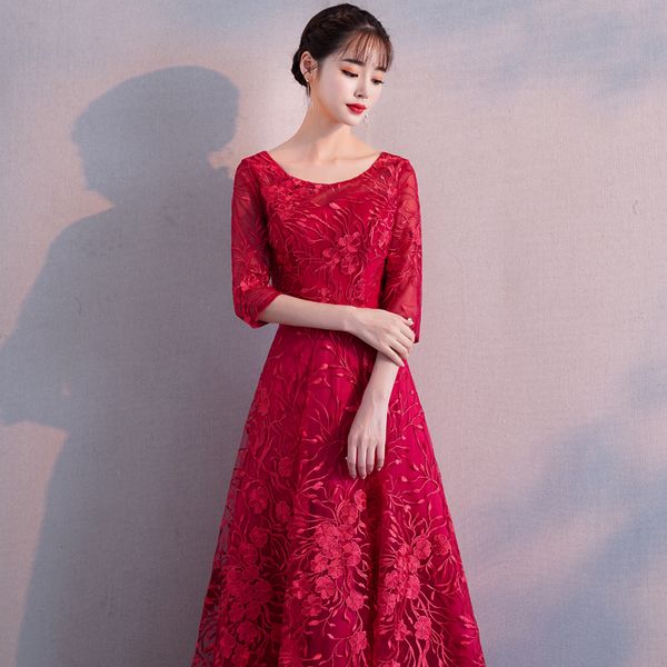 robe de soiree new long burgundy o-neck floor-length formal evening dress with lace embroidered transparent party prom dresses, Black;red
robe de soiree new long burgundy o-neck floor-length formal evening dress with lace embroidered transparent party prom dresses, Black;red