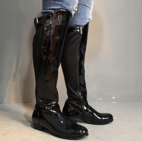 women back stretch patchwork knight knee boots ladies round toe buckles ladies punk style square heel zipper botas, Black
women back stretch patchwork knight knee boots ladies round toe buckles ladies punk style square heel zipper botas, Black