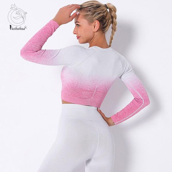 yushuhua gradient fitness running long-sleeved shirt tight seamless yoga crop female breathable compression sports top, White;red
yushuhua gradient fitness running long-sleeved shirt tight seamless yoga crop female breathable compression sports top, White;red