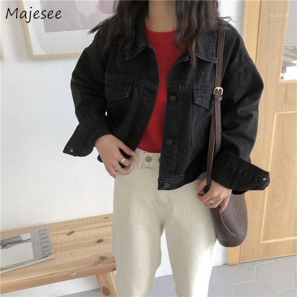 jackets women vintage black denim all-match loose bf motorcycle korean style harajuku streetwear womens coat all-match causal1, Black;brown
jackets women vintage black denim all-match loose bf motorcycle korean style harajuku streetwear womens coat all-match causal1, Black;brown