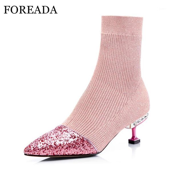 foreada brand design sock boots glitter high heel boots leather mid calf autumn female rhinestone footwear pink gold 33-401, Black
foreada brand design sock boots glitter high heel boots leather mid calf autumn female rhinestone footwear pink gold 33-401, Black
