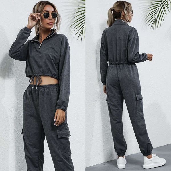 solid autumn winter sportswear short women's standing collar sweater casual pants 2-piece set, Gray
solid autumn winter sportswear short women's standing collar sweater casual pants 2-piece set, Gray