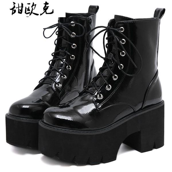 woman lace autumn boots womens ladies chunky wedge platform black patent leather ankle boots punk goth new arrival 2020
woman lace autumn boots womens ladies chunky wedge platform black patent leather ankle boots punk goth new arrival 2020