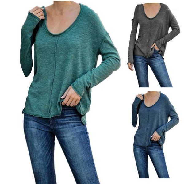 fashion womens solid color long sleeve v neck tee casual popular blouse good softness and stretchy 351, White
fashion womens solid color long sleeve v neck tee casual popular blouse good softness and stretchy 351, White