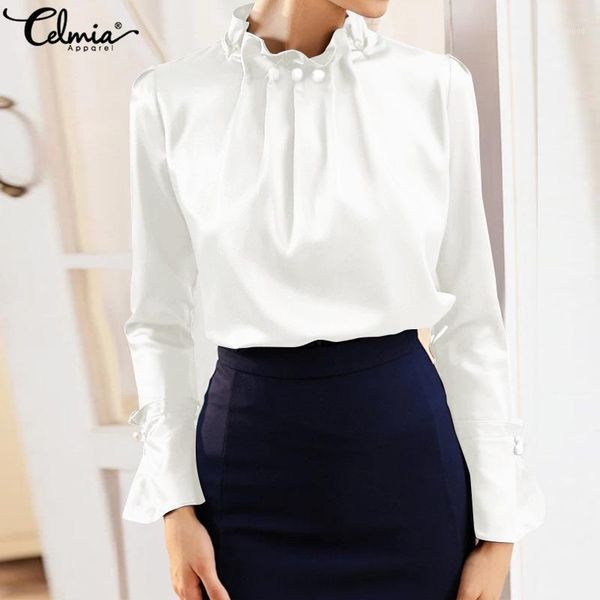 fashion womens elegant satin blouse celmia plus size office solid silk long flare sleeve blusa back zip shirt casual 71, White
fashion womens elegant satin blouse celmia plus size office solid silk long flare sleeve blusa back zip shirt casual 71, White