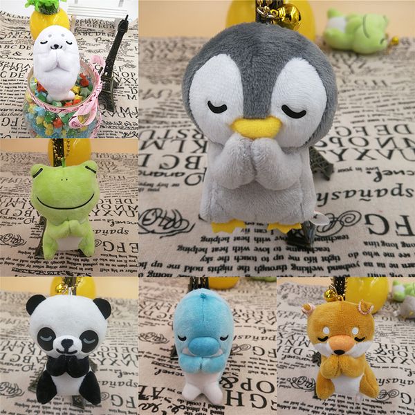 New 6 Styles 8cm Creative Doll Frog Panda Penguin Doll Stuffed Animals Wishing Plush Toys Pendant Key Chain Kids Toys 3132