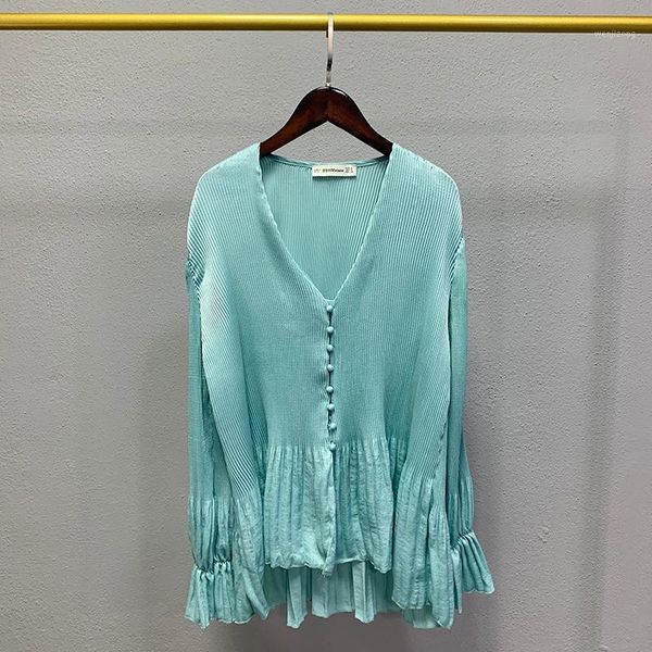 fashion spring pleated blouse for women 2021 year deep v-neck single buttons casual lady lake blue color1, White
fashion spring pleated blouse for women 2021 year deep v-neck single buttons casual lady lake blue color1, White