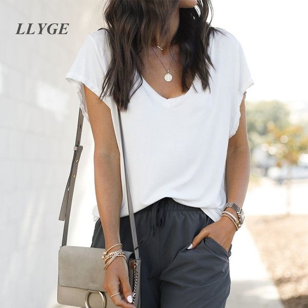 summer simple loose t-shirt women solid v-neck short sleeve casual tshirts female white streetwear fashion for woman t200614
summer simple loose t-shirt women solid v-neck short sleeve casual tshirts female white streetwear fashion for woman t200614