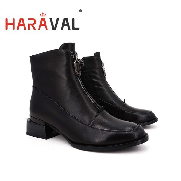 haraval women ankle boots genuine leather spring autumn winter western fashion low heels boots shoes women zip round toe d33, Black 
haraval women ankle boots genuine leather spring autumn winter western fashion low heels boots shoes women zip round toe d33, Black