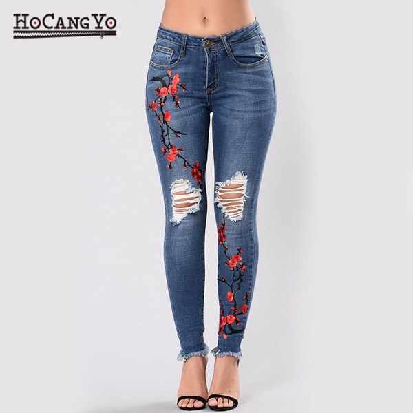 women's jeans hcyo women hole pants high waist embroidered elastic denim plus size casual skinny embroidery trousers, Blue
women's jeans hcyo women hole pants high waist embroidered elastic denim plus size casual skinny embroidery trousers, Blue