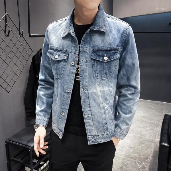 fashion new washed denim jacket jacket slim male1, Black