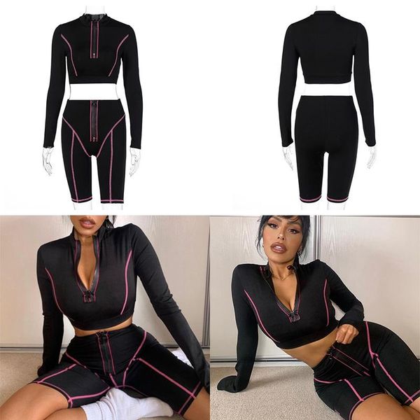 long sleeve patchwork zipper crop biker shorts 2 pieces set women streetwear tracksuit, Gray
long sleeve patchwork zipper crop biker shorts 2 pieces set women streetwear tracksuit, Gray