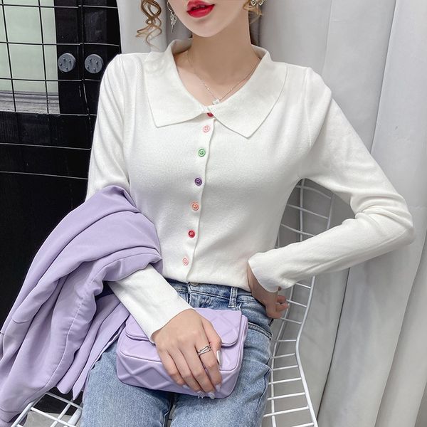 new color button lapel long sleeve cardigan sweater women's art versatile bottoming shirt polo sweaterbutton sweater xgf8l, White;black
new color button lapel long sleeve cardigan sweater women's art versatile bottoming shirt polo sweaterbutton sweater xgf8l, White;black