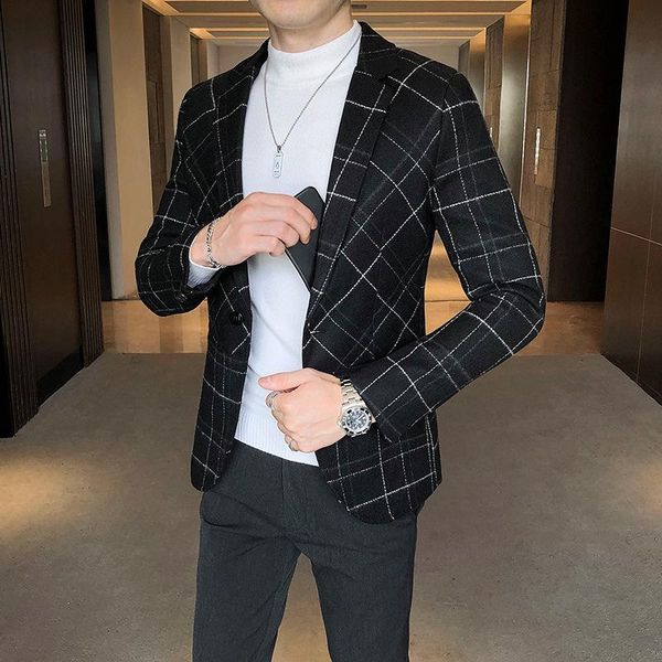 men's wool & blends 2021 autumn style teenager male korean-style trend casual plaid slim fit coat suit, Black
men's wool & blends 2021 autumn style teenager male korean-style trend casual plaid slim fit coat suit, Black