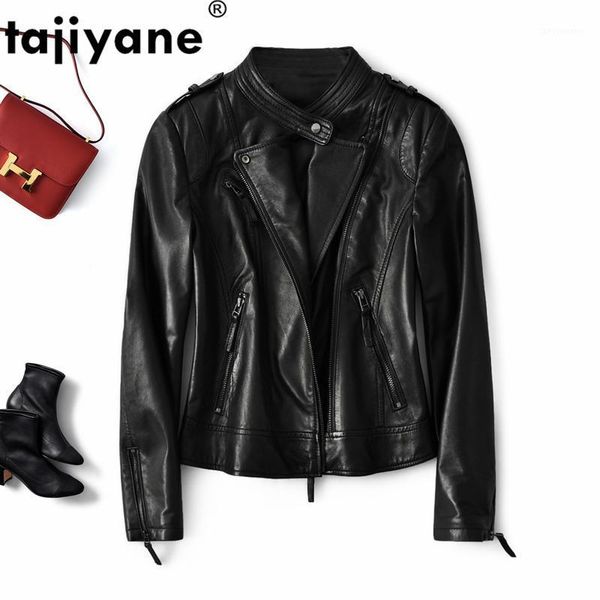women's leather & faux 100% real genuine jacket women sheepskin coat spring autumn korean fashion motobiker fit short coats a283901, Black
women's leather & faux 100% real genuine jacket women sheepskin coat spring autumn korean fashion motobiker fit short coats a283901, Black
