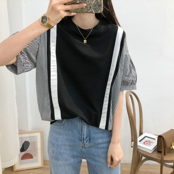 2020 summer new korean style young age reduction plaid stitching loose short sleeve coat, for women's thin and versatile t, White
2020 summer new korean style young age reduction plaid stitching loose short sleeve coat, for women's thin and versatile t, White