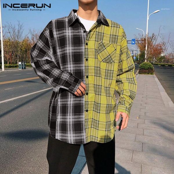 men's casual shirts fashion patchwork long sleeve camisa incerun men man plaid button blouse 2021 leisure turn down collar s-3xl1, White;black
men's casual shirts fashion patchwork long sleeve camisa incerun men man plaid button blouse 2021 leisure turn down collar s-3xl1, White;black
