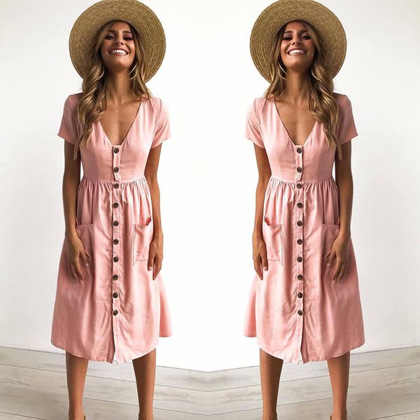 2021 new women vintage simple short sleeve v neck button down swing midi summer with pockets vestidos casual 1x7q, Black;gray
2021 new women vintage simple short sleeve v neck button down swing midi summer with pockets vestidos casual 1x7q, Black;gray