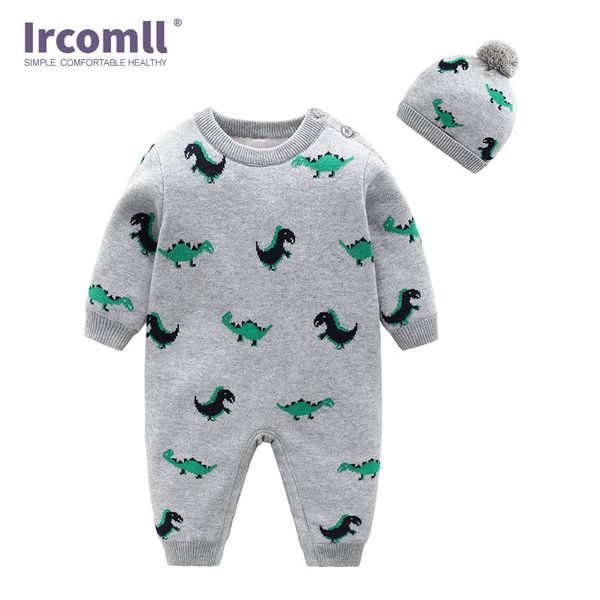 ircomll 2pcs baby winter jumpsuit newborn knitted dinosaur overalls + knitting hat for kids baby toddler outfit boys girls cloth 1021, Blue